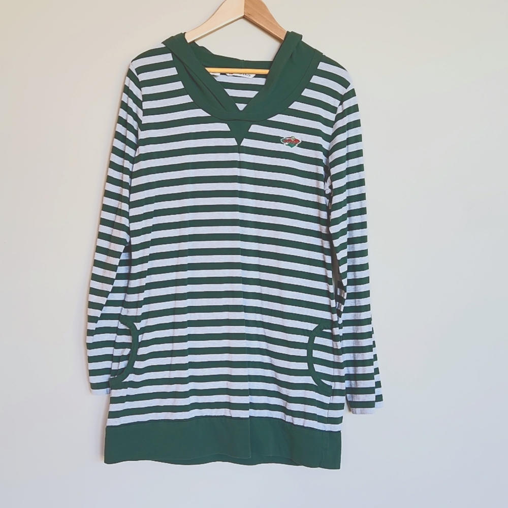 Cutter & Buck MN Wild Tunic Hooded Long Sleeve, Size XL, Green & Gray Stripe